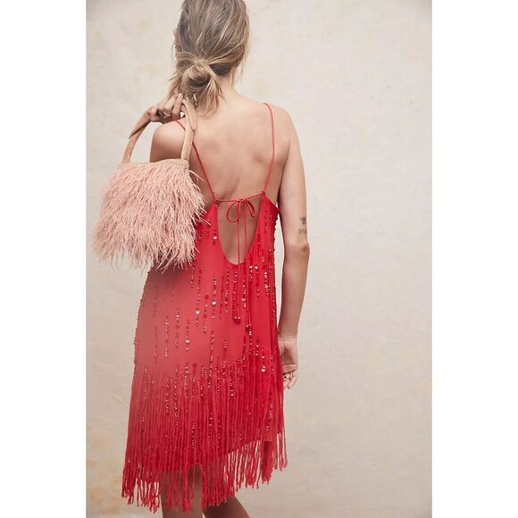 NWT Free People red fringe trim sequin embellished mini dress, XS - Picture 4 of 15